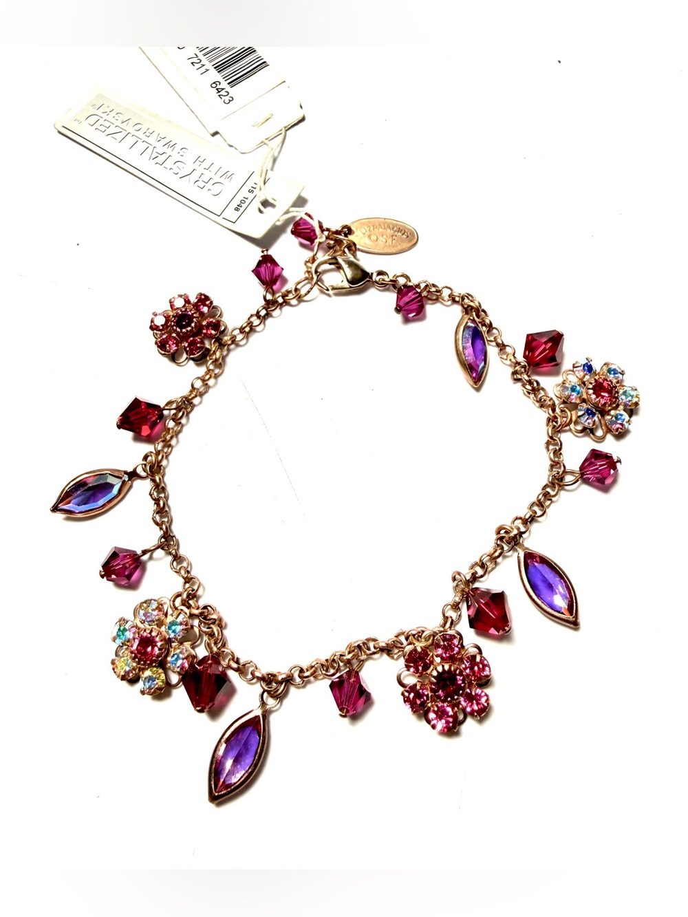 Swarovski Lizpaiacios Rose Gold Bracelet with Pink & Purple Crystal Charms